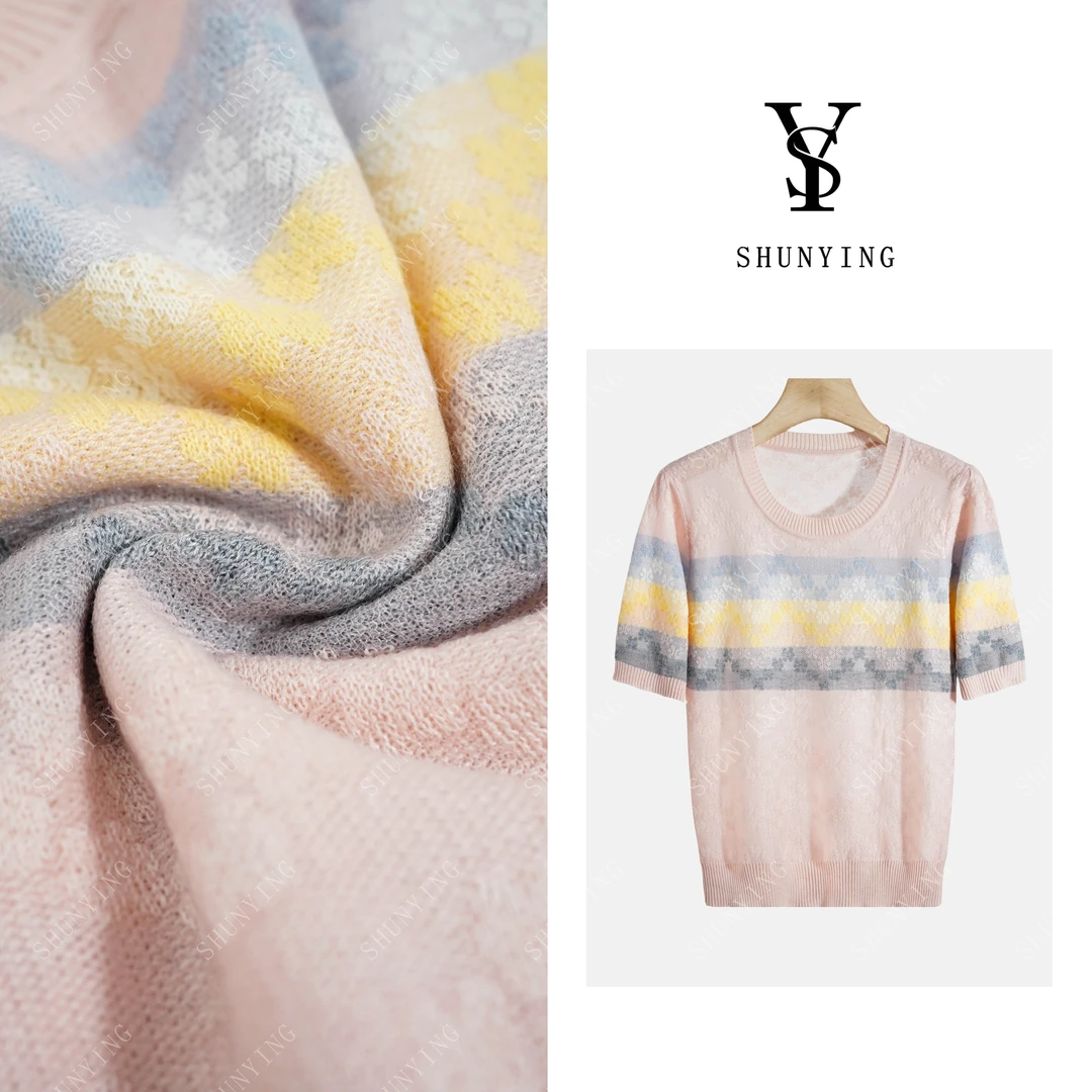 【仟娜】舒适感满分~时尚圆领提花百搭显瘦气质短袖T恤SY72T414124