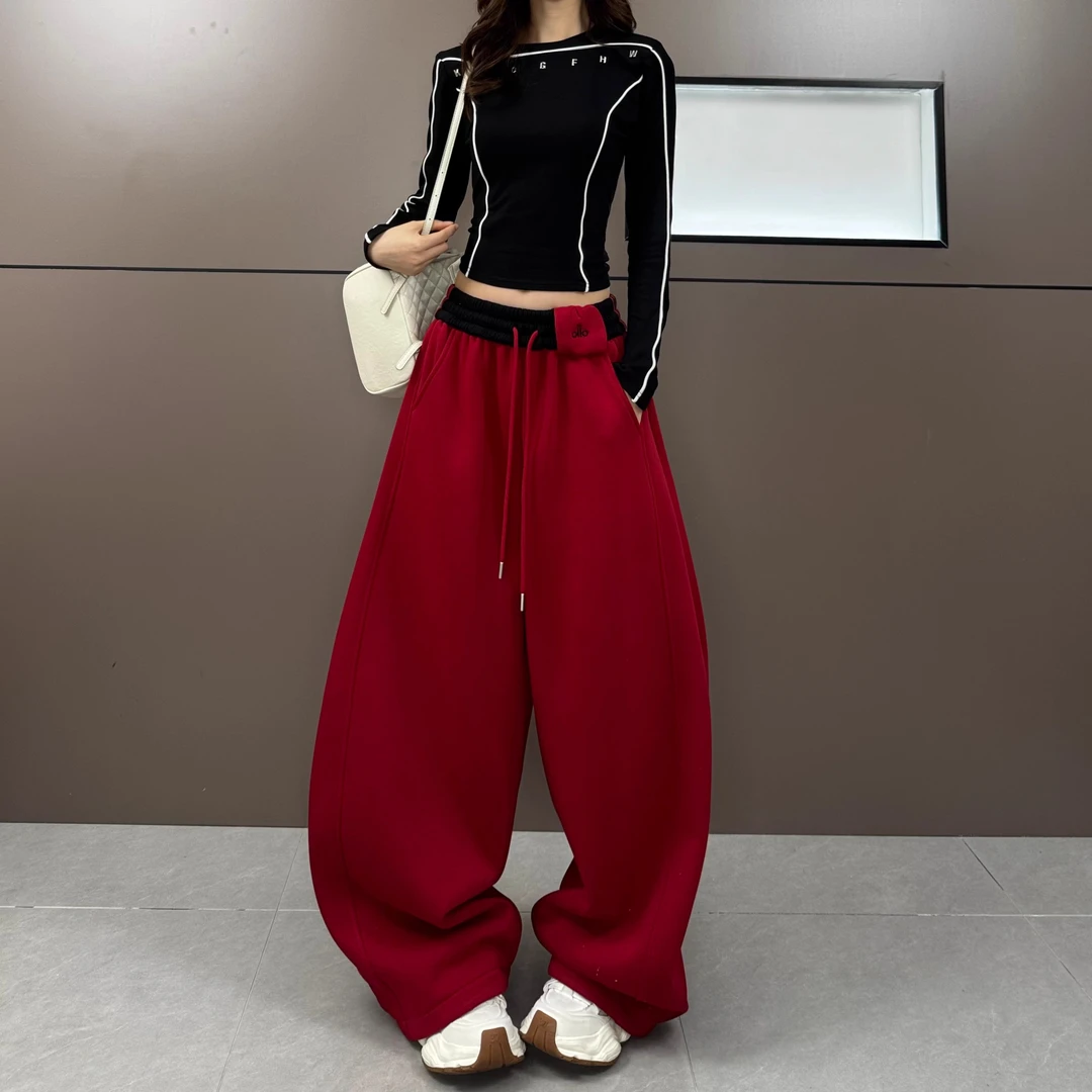 2026秋冬新款韩版时尚百搭拼色裤子腰头立体剪裁宽松休闲拖地裤女