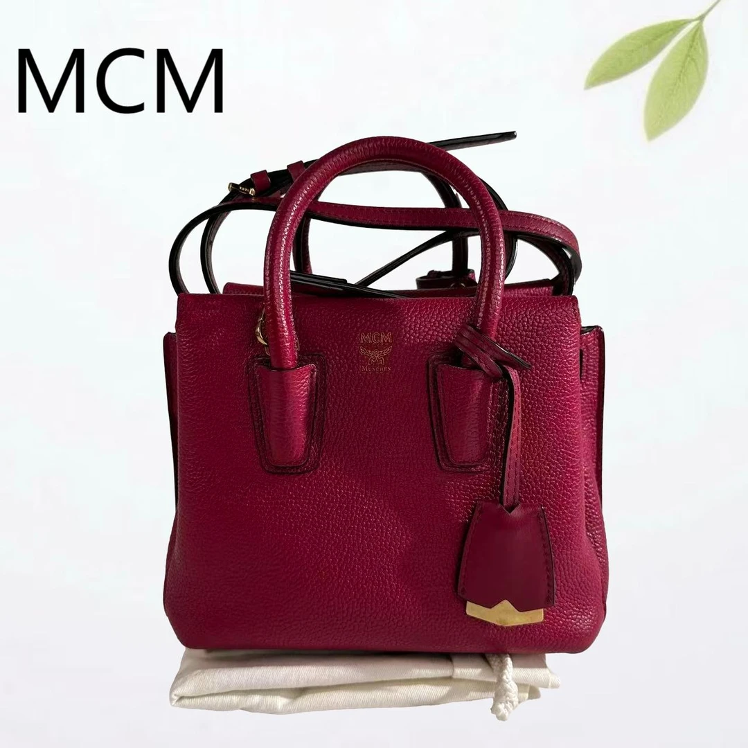 95新 MCM 酒红色MILA手提斜挎包G25804450底长20X17