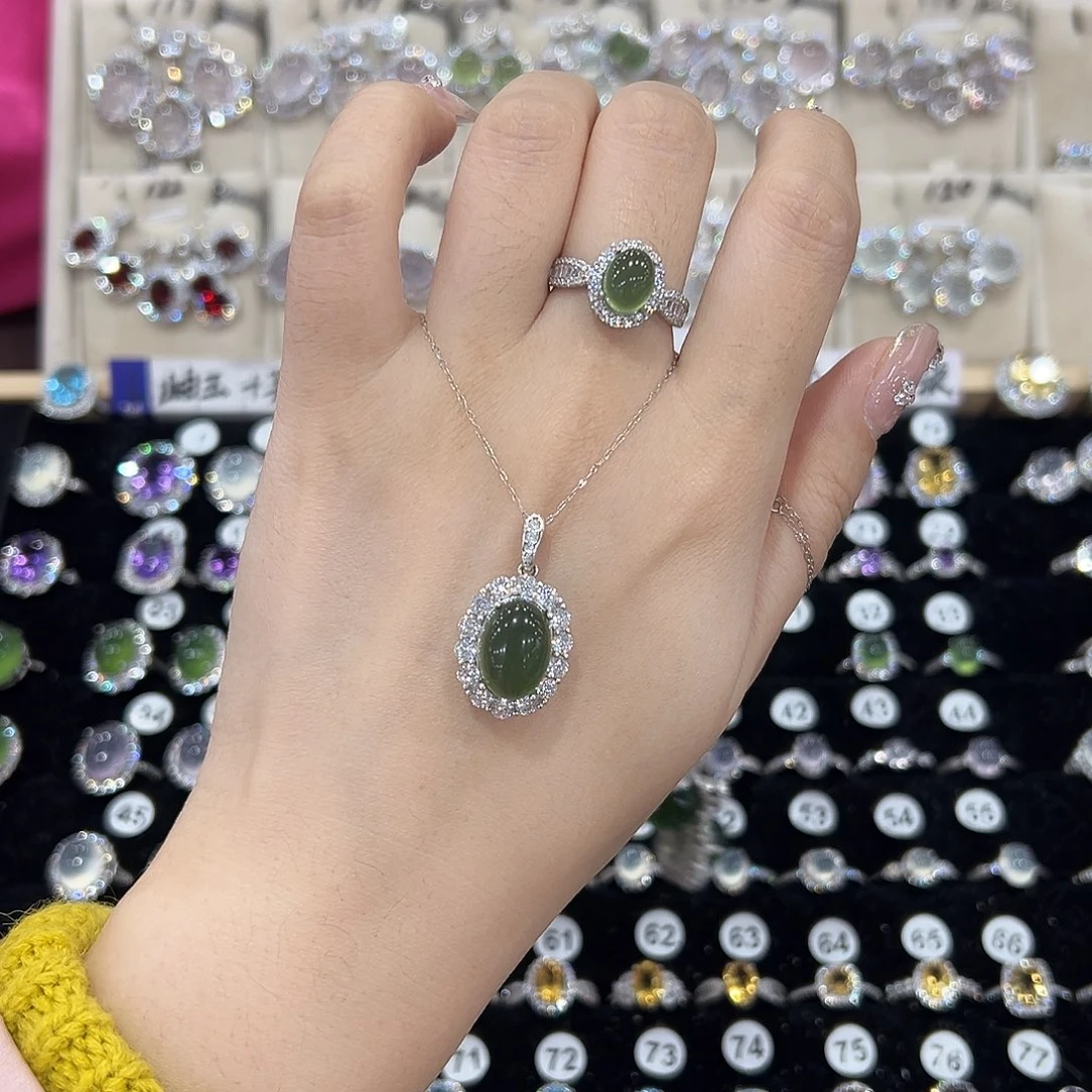 悠***猫蛇纹石玉银S925镶嵌戒指