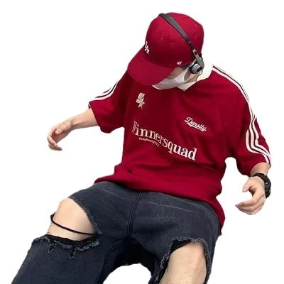 潮情侣赛车球衣T恤刺绣半袖男女领短袖v宽松高街复古运动休闲美式