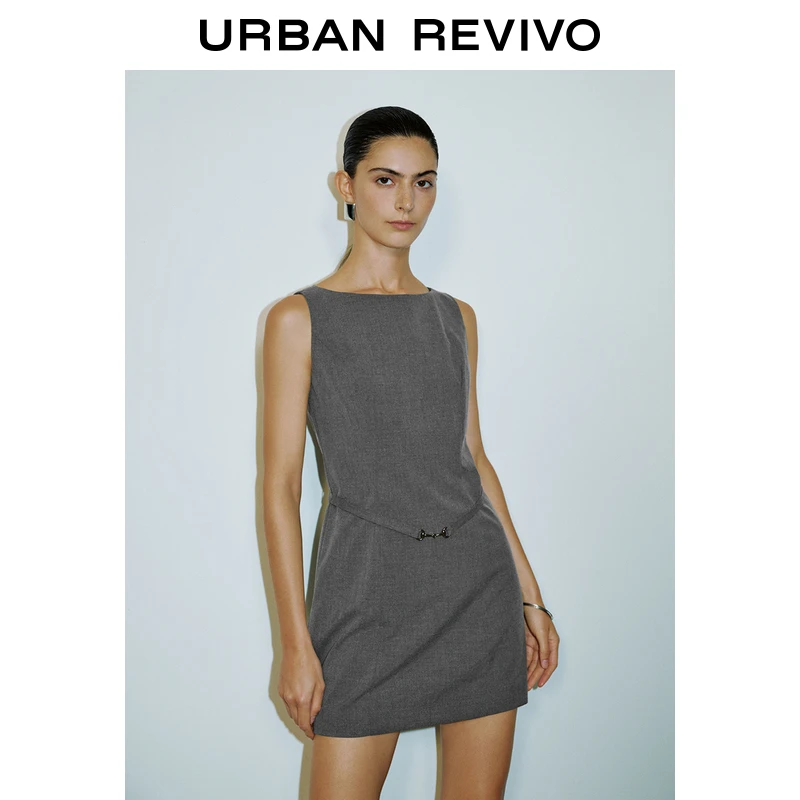 UR2025夏季新款女装高智感气质腰带装饰收腰连衣裙UWG750098