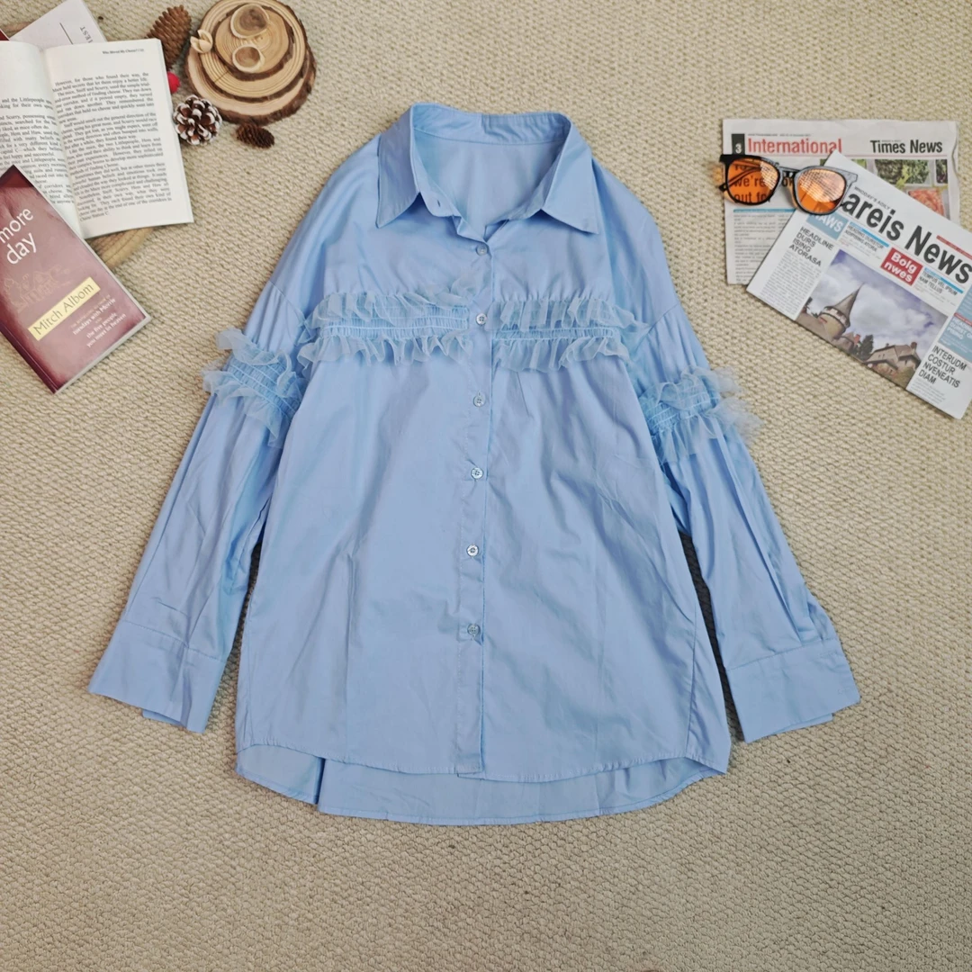 2025春季新款休闲宽松百搭纯色长袖衬衫外套9911