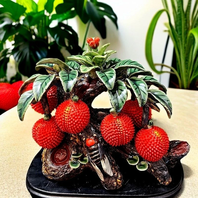 满堂红荔枝蝉瓢虫石湾公仔陶瓷手工艺品长24高23