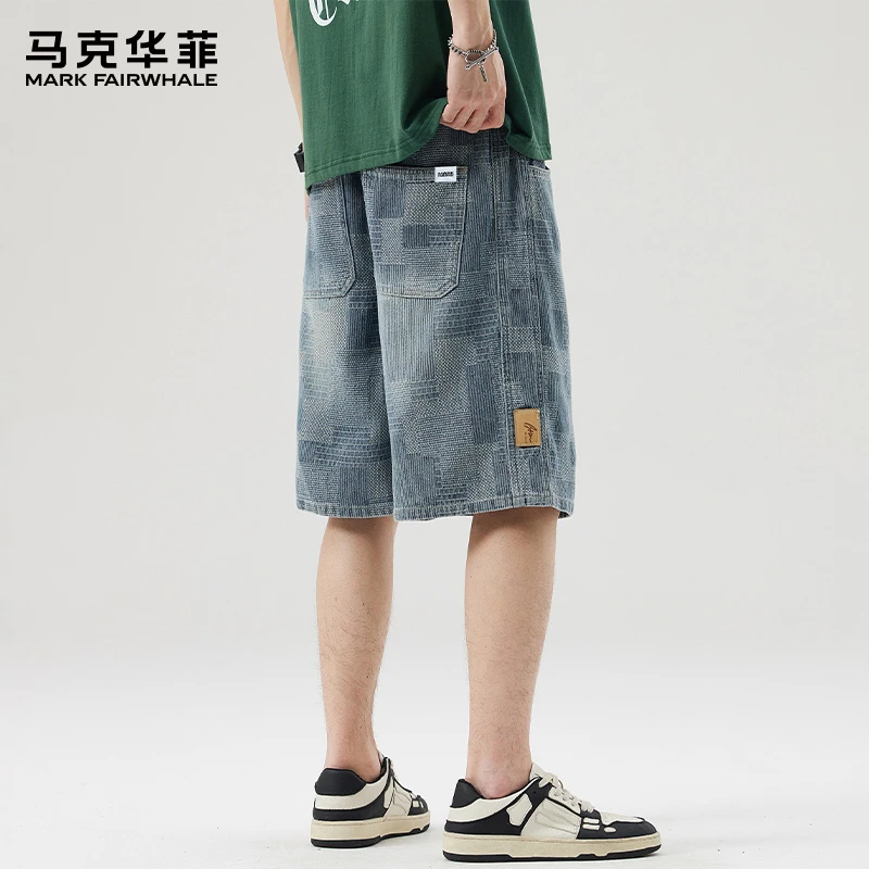 马克华菲夏季薄款牛仔短裤男士2025新款宽松直筒潮流百搭五分裤子