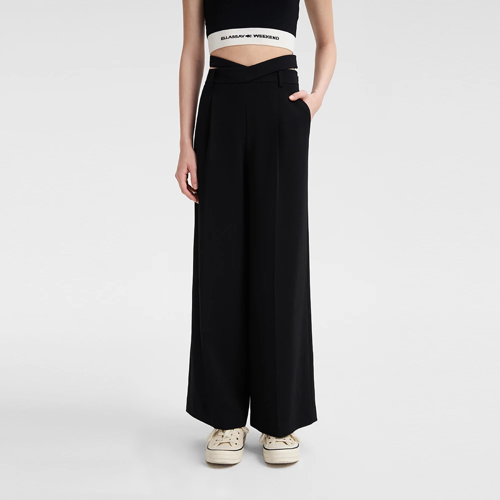 FALEMIG-歌系气质简约高腰阔腿休闲裤女EWB351K00200