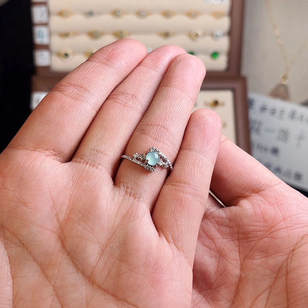 翡翠戒指银S925镶嵌小*枝