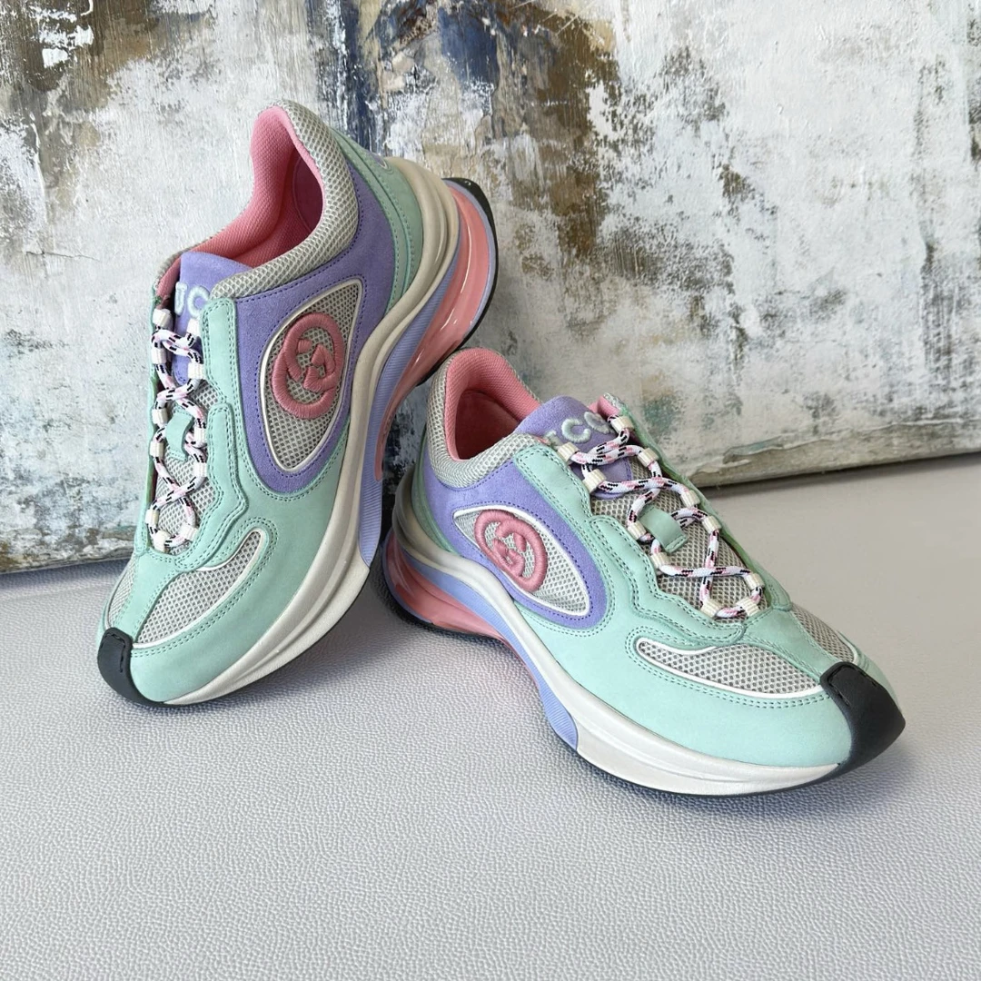 未使用 GUCCI/古驰 女款RUN系列浅绿色绒面休闲时尚运动鞋 多尺码