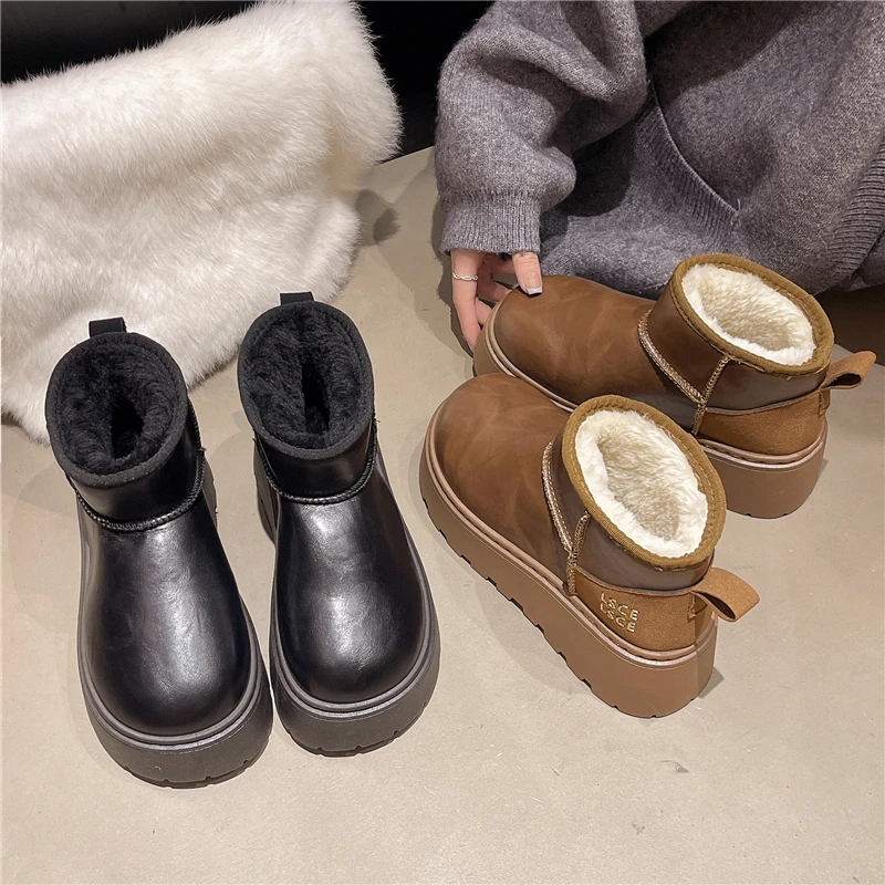 防水时尚雪地靴冬季厚底英伦风雪地靴靴子雪地靴短筒棉鞋加绒