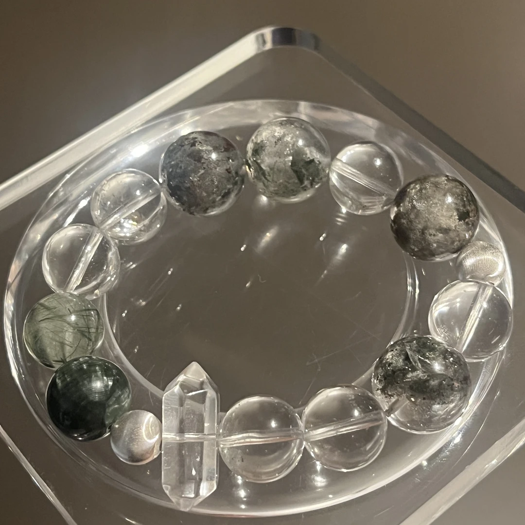 925银仿珍珠银制品 绿鬼墨晶手链