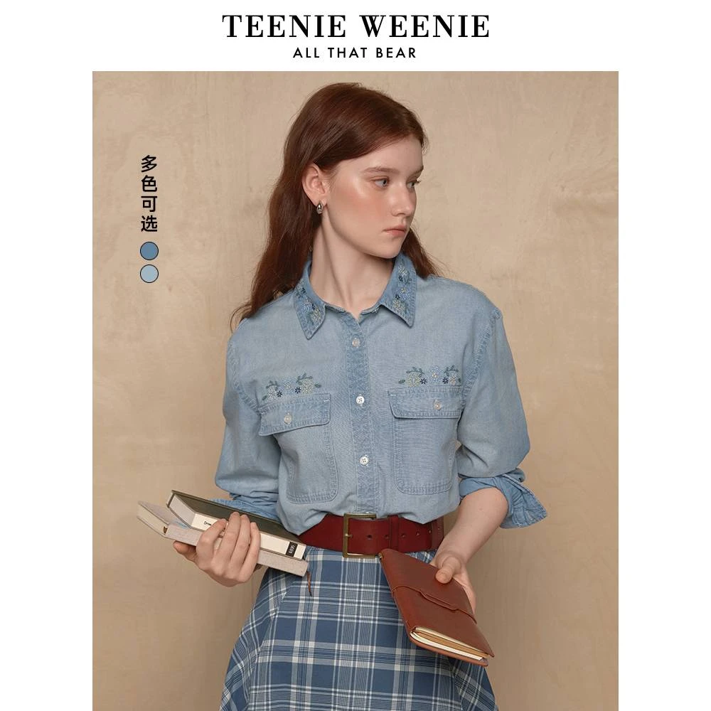 TeenieWeenie小熊衬衫25花朵刺绣文艺风休闲牛仔衬衣TTYP256303N