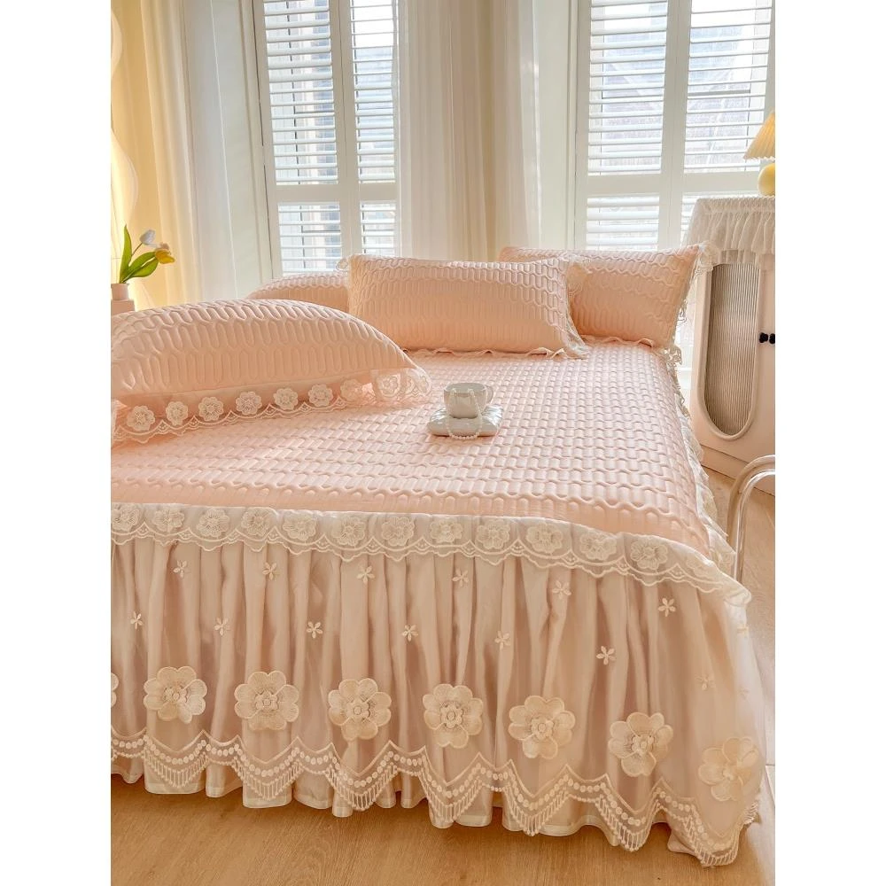 床裙款乳胶凉席三件套公主风可水洗高端冰丝席家用夏季空调软席子