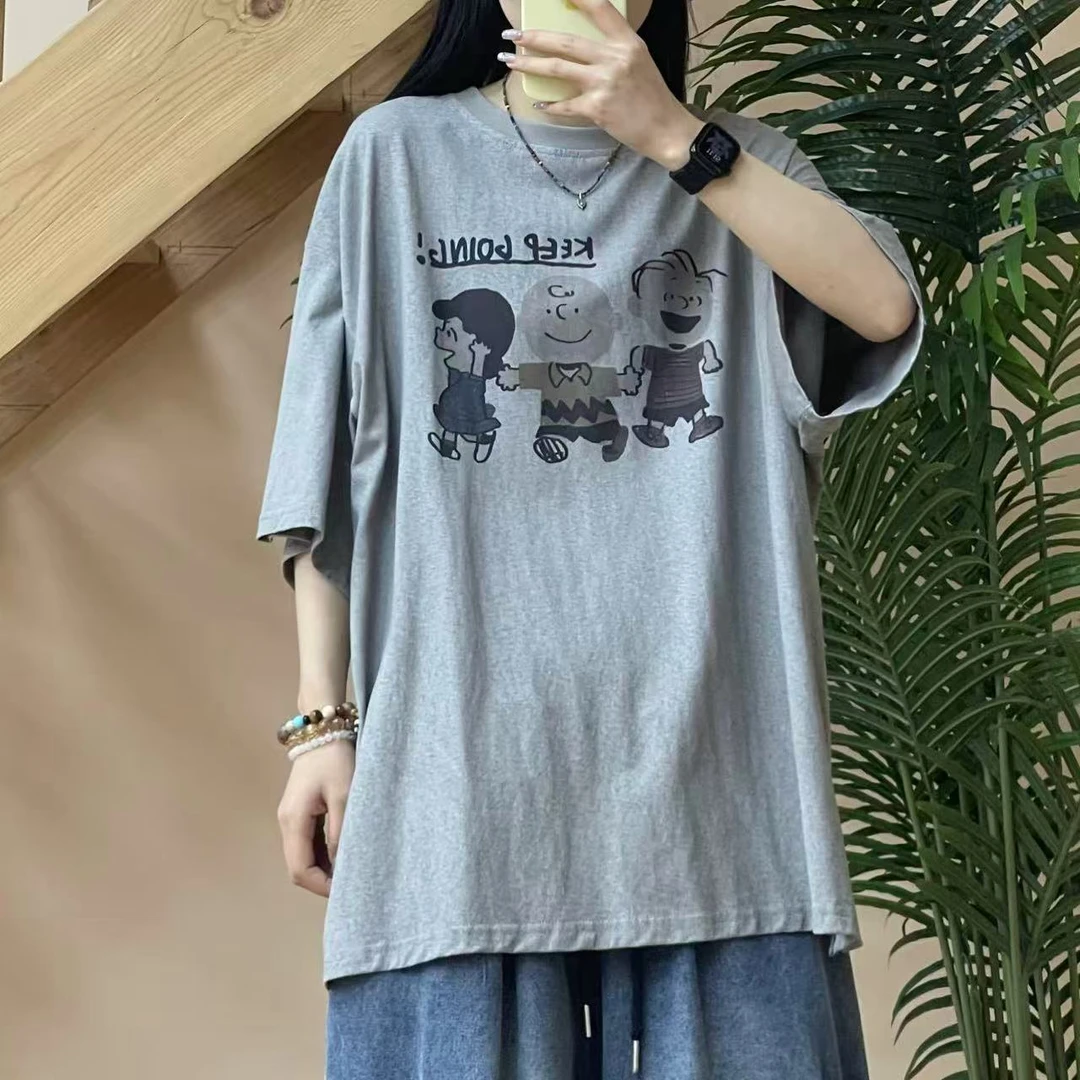 夏季新款卡通字母休闲款宽松短袖T恤2258