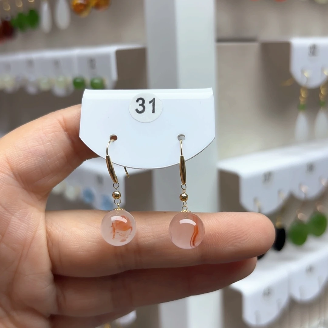 南红玛瑙18K金镶嵌耳饰