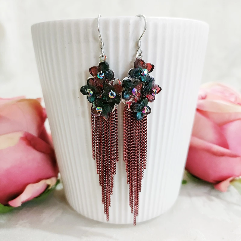 铜合金耳饰 民族风纯手工气质花瓣流苏耳环1282