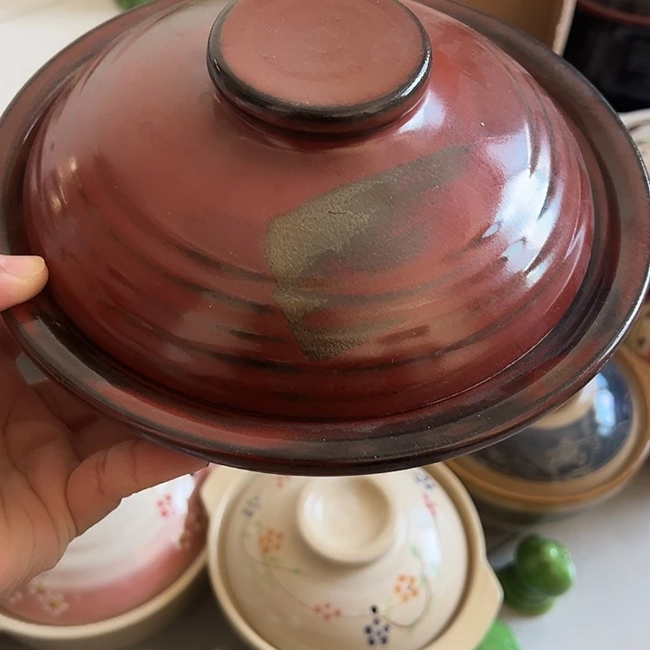 瓷精品五厂铁红釉砂锅口径21X6.5两支