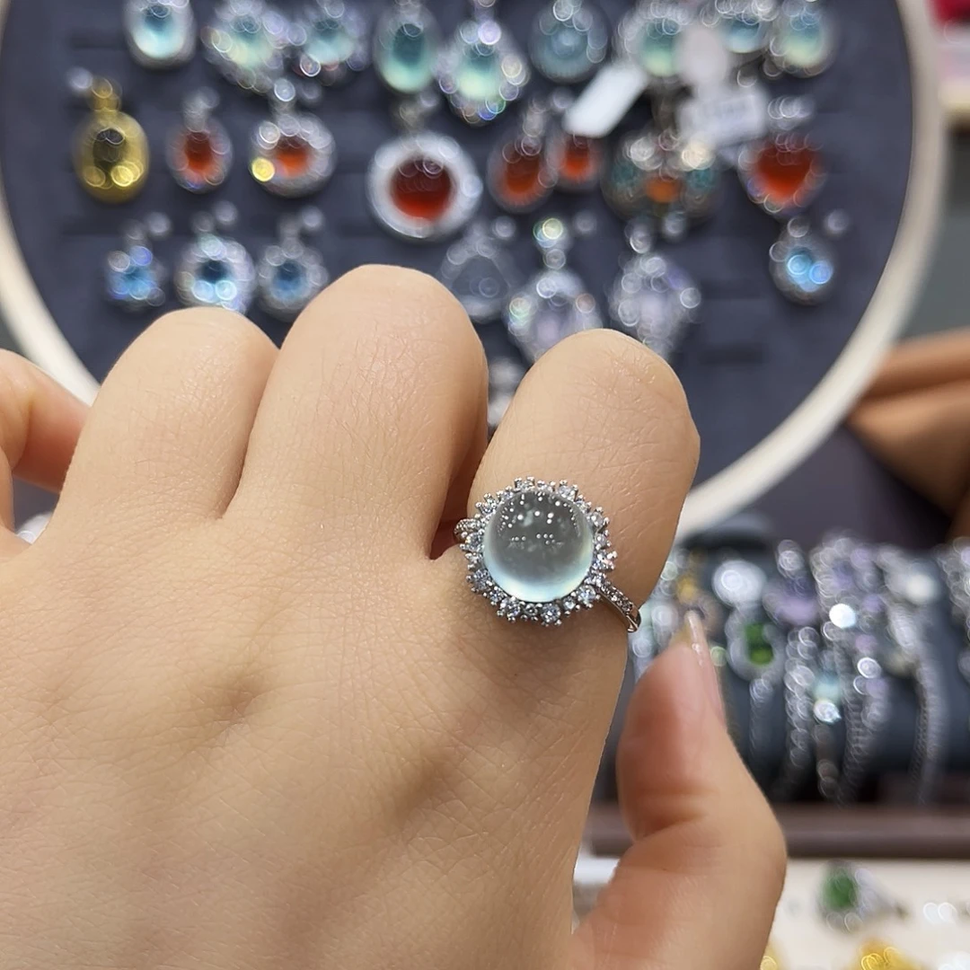 酸***根蛇纹石玉银S925镶嵌戒指