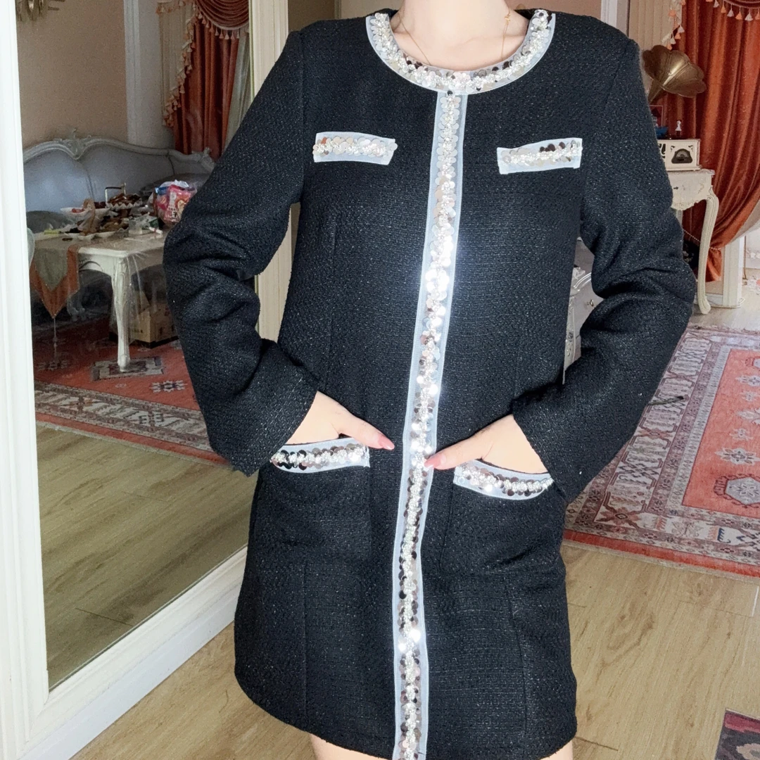 菲欧娜跨年新款（黑色小香风）宽松版显瘦舒适高级连衣裙