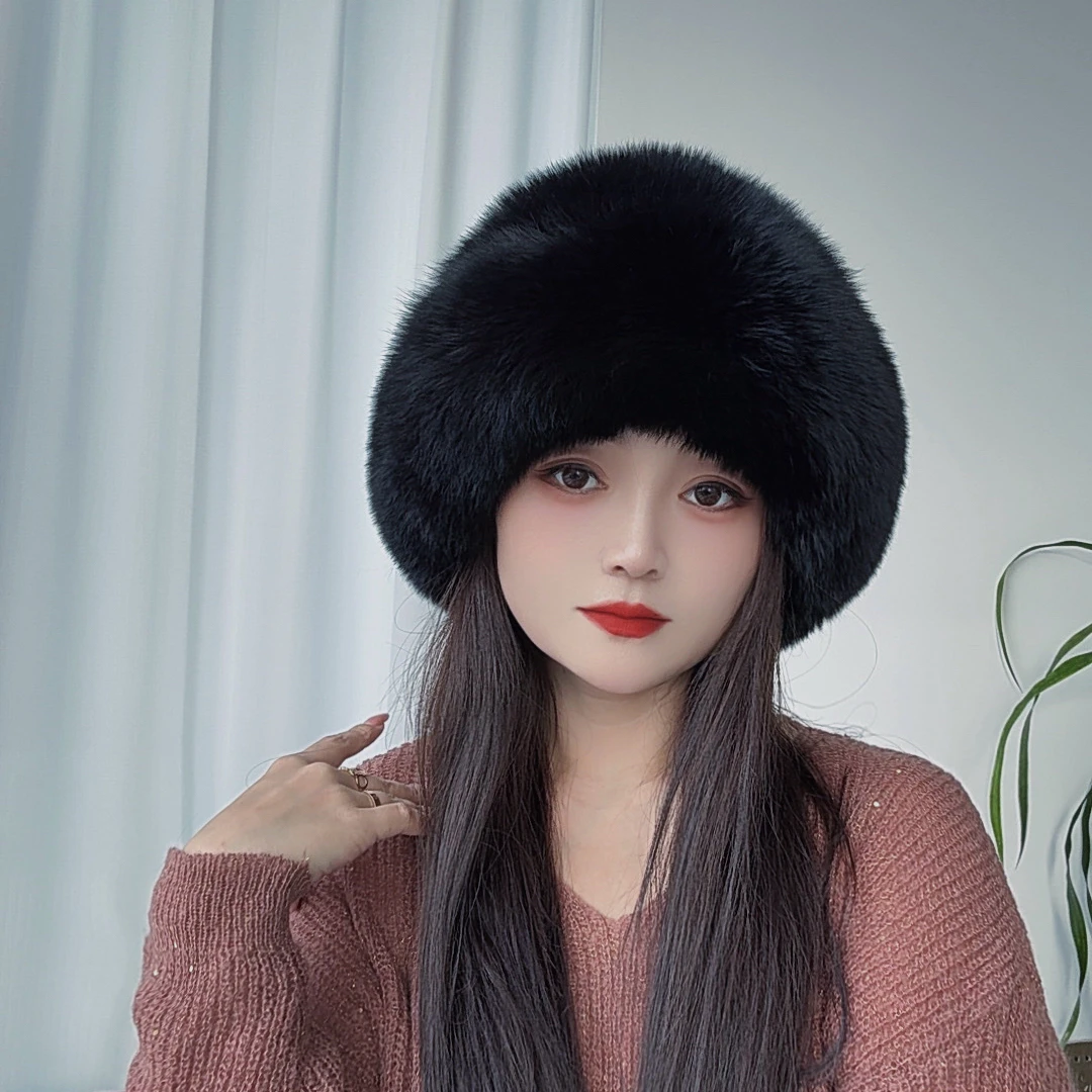 【雪狐】2025狐狸毛韩版保暖帽子时尚网红百搭加厚纯色