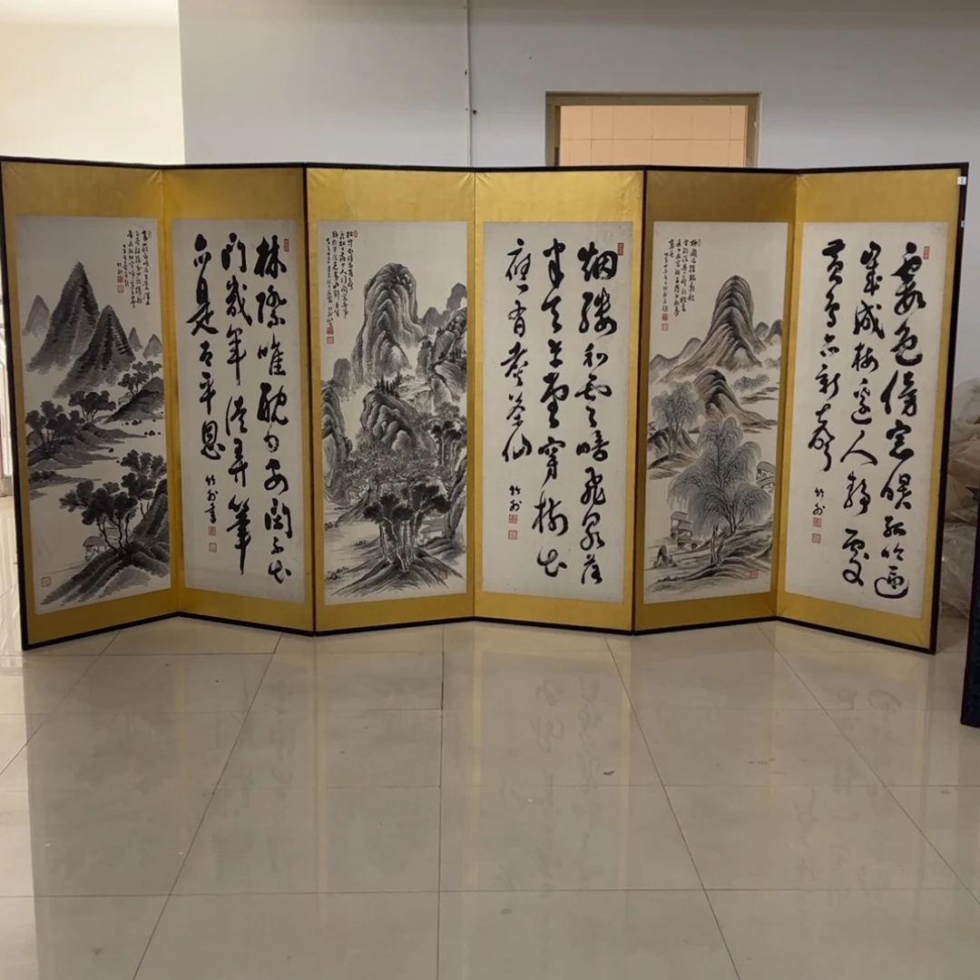 绘画屏风框画茶空间设计
