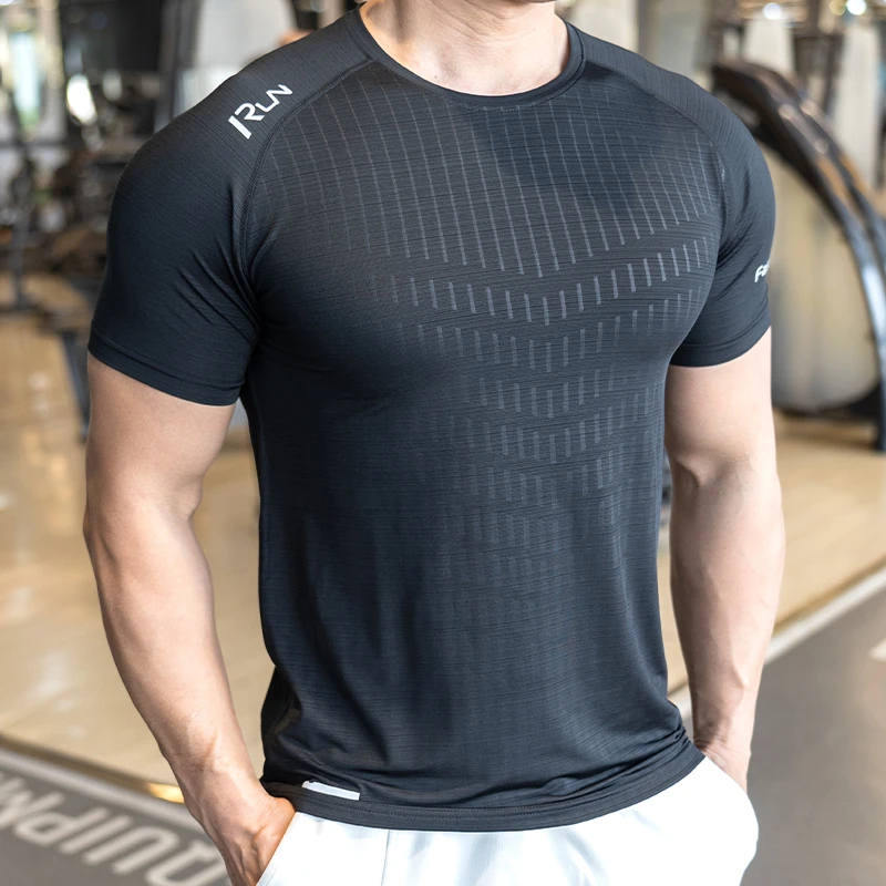 2025夏男士跑步训练服运动健身上衣速干高弹短袖t恤男款