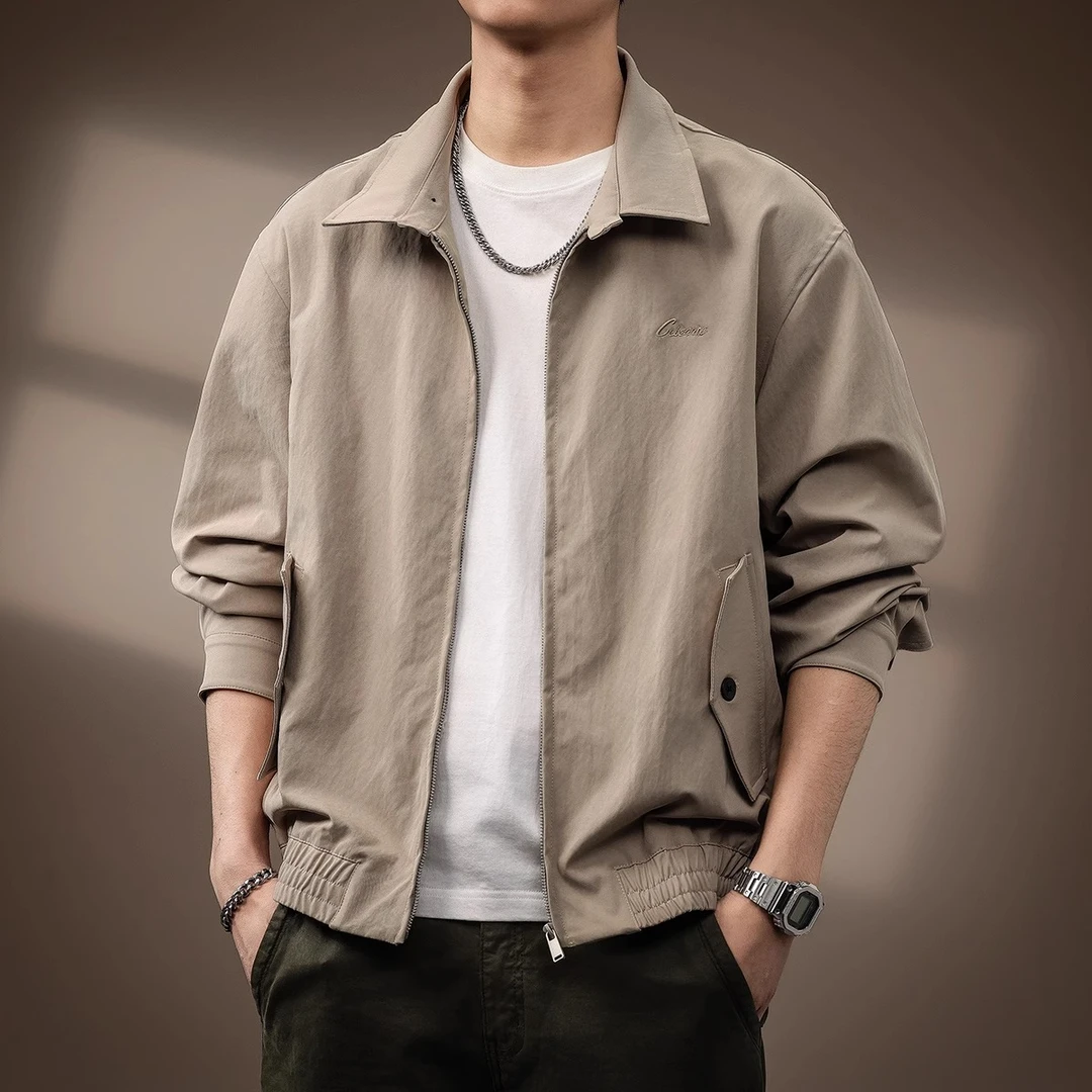 GS潮流复古莱赛尔工装外套男士春季新款潮牌翻领阿美咔叽夹克男装