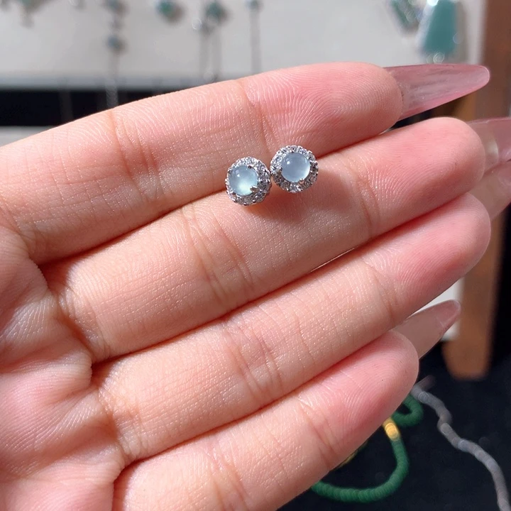 翡翠银S925镶嵌耳饰524白