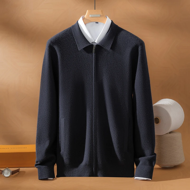 LP同款专柜经典套装】1240克精纺纯羊绒空气层翻领直筒裤休闲套衫