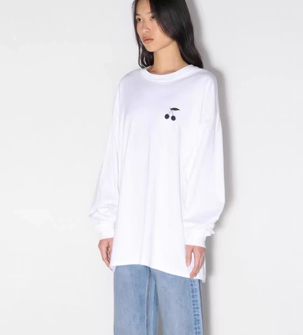 杰瑞【小樱桃长袖T】25春夏新品廓形落肩打底小衫中长樱桃后背字母