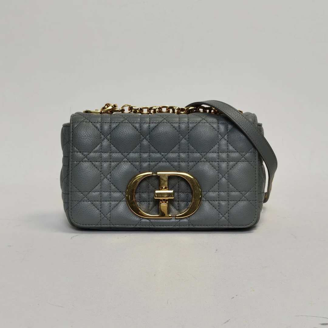 95新 DIOR/迪奥 【娇】Caro 小号 20 灰色 皮革C 金扣 2021 111551