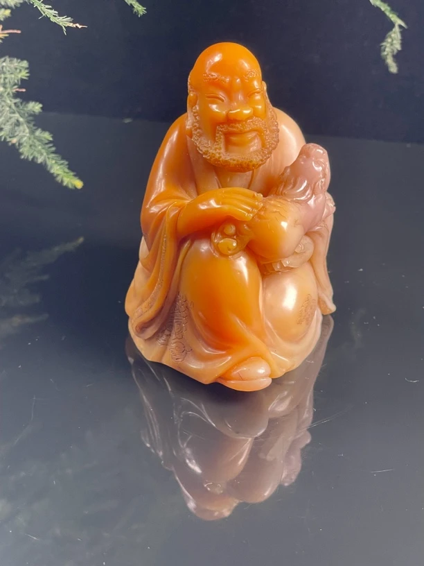 寿山石摆件戏狮罗汉摆件手把件圆雕石雕