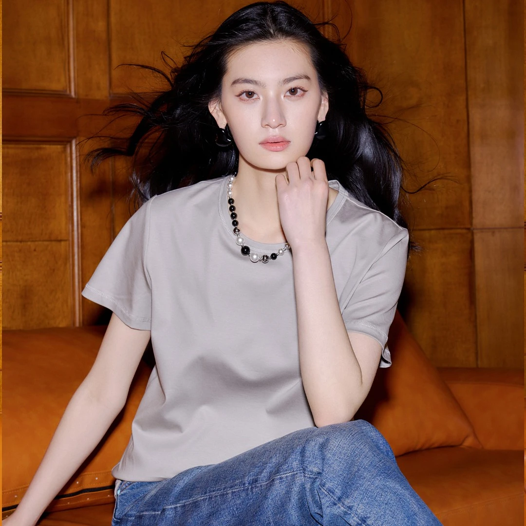 溶溶【重磅蚕丝T】RONGRONG重磅桑蚕丝莫代尔显瘦修身高质感短袖T恤