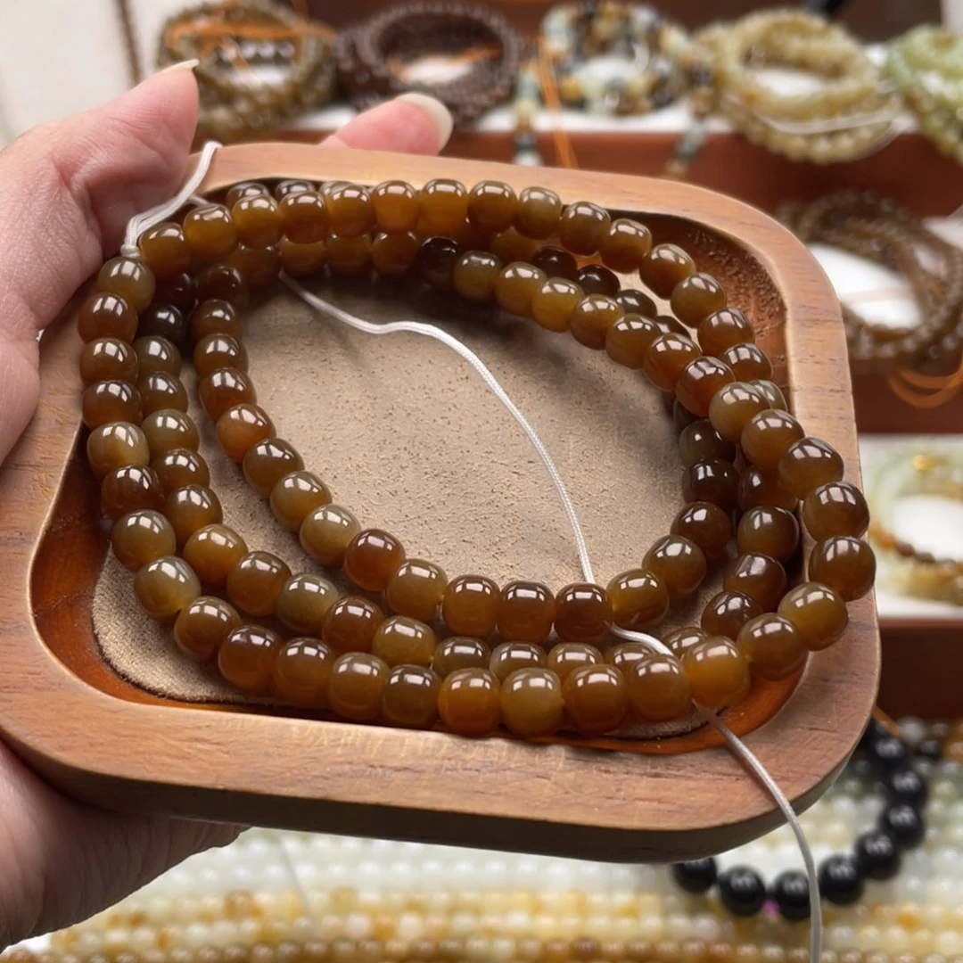 和田玉未镶嵌毛衣链珠串6*7mm