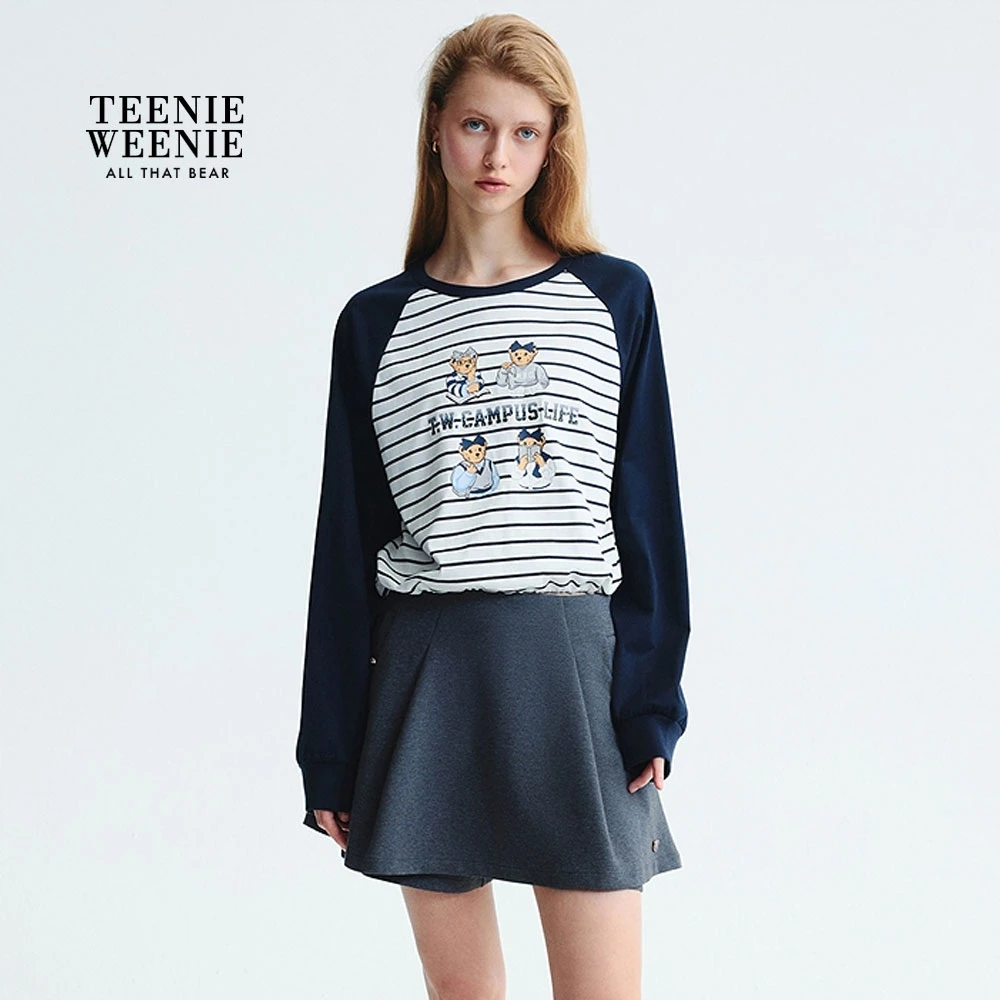 TeenieWeenie小熊T恤2025休闲活力条纹长袖圆领上衣TTLS253801P