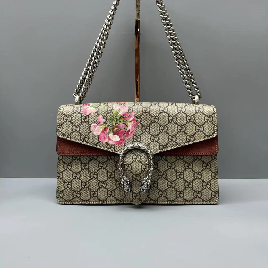 95新 GUCCI/古驰 天竺葵花卉中号酒神链条包 尺寸28*17 SV14892
