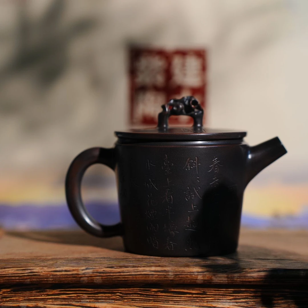 黄倩建水紫陶全天然泥料 木忠陶坊 全手工制作 哑亮吟风茶壶180CC