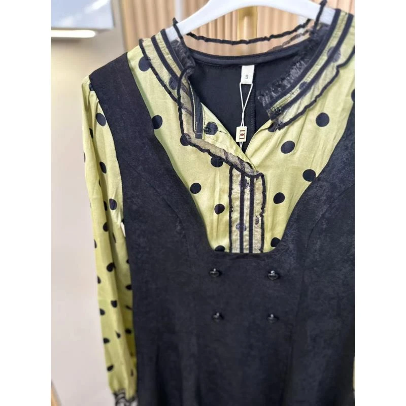 H2027长袖针织时尚休闲百搭拼接连衣裙L16