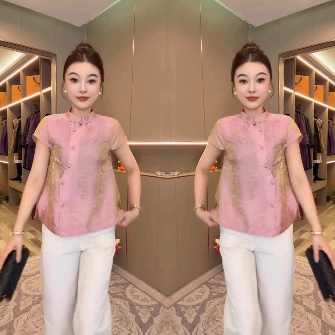 网红款时尚新中式国风T恤女2025夏季新款宽松遮肚显瘦减龄百搭