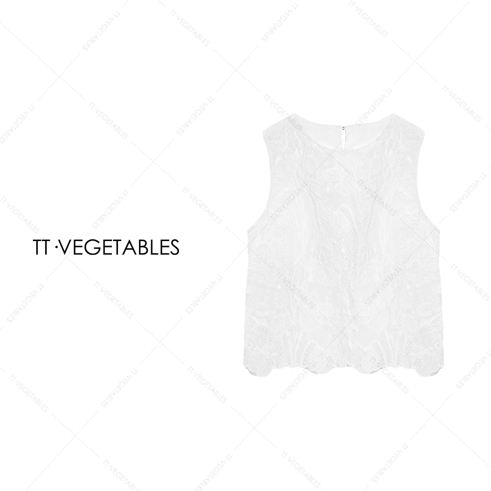 TT・VEGETABLES【序白】白丽  蕾丝镂空纯色无袖打底吊带背心511605