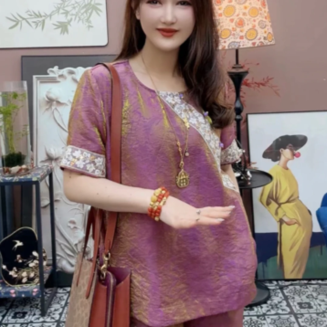 6769新款新中式工艺提花复古国风衫