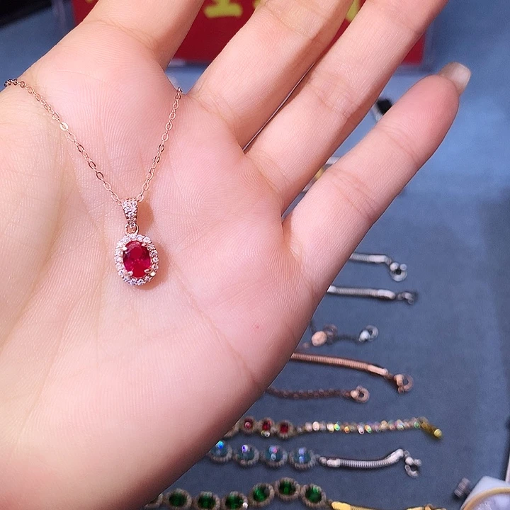 红宝石吊坠(赠链)银S925镶嵌