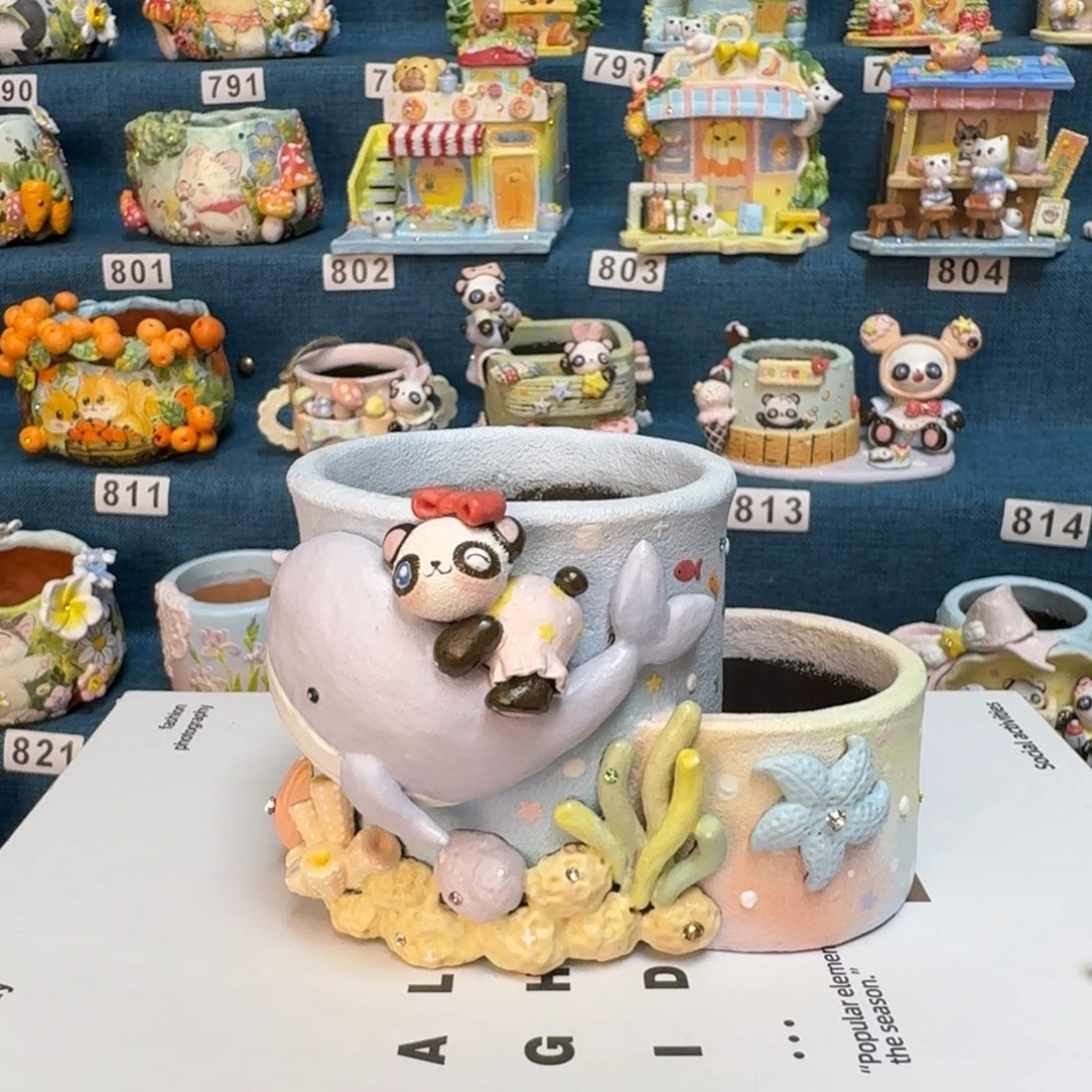 哈哈熊猫多肉花盆双盆