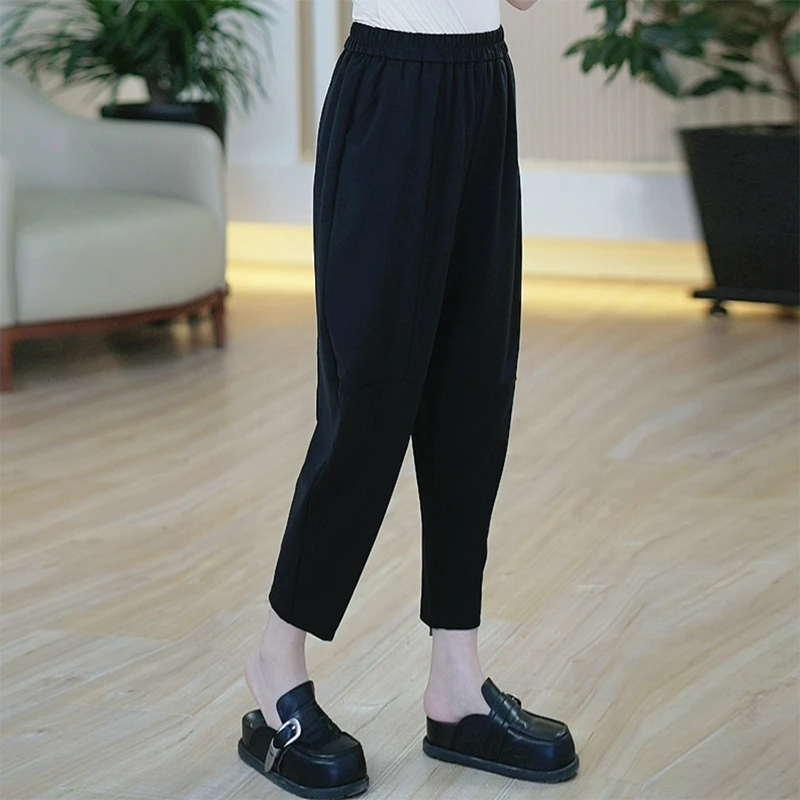 M36163脚口后拉链哈伦裤舒适百搭弹力显瘦直筒休闲裤女