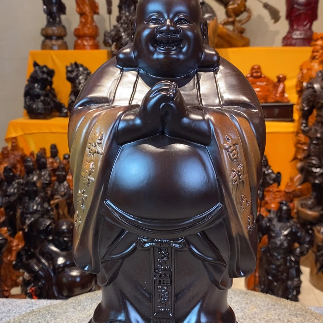 独***舟风车木（黑檀木）八方弥勒佛