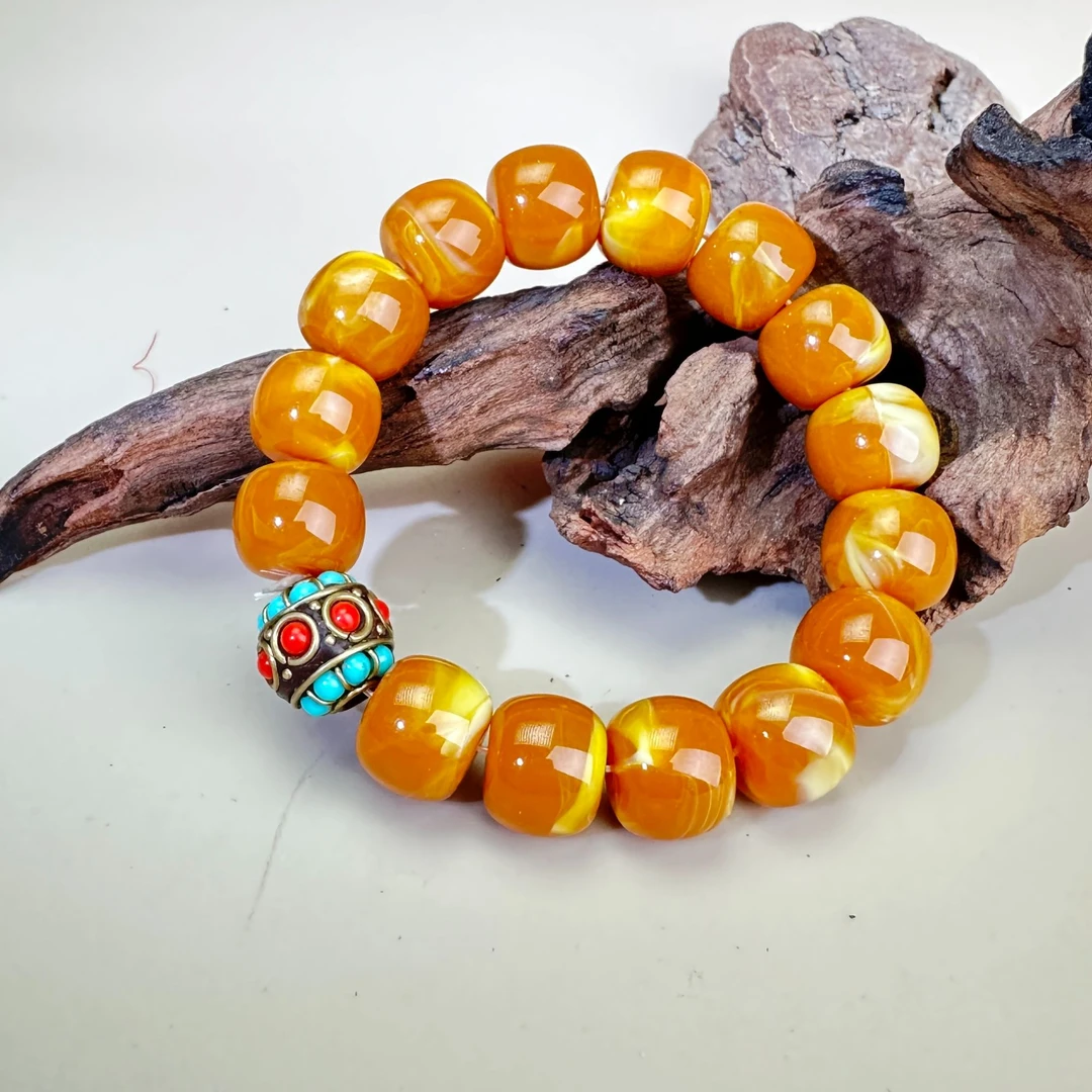 【墨香雅阁斋】ML黄色带一点绿手串单圈