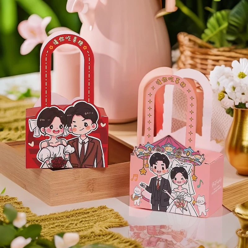 中式烫金喜糖盒方盒提绳订婚结婚糖果盒婚庆礼盒纸盒空盒现货批发
