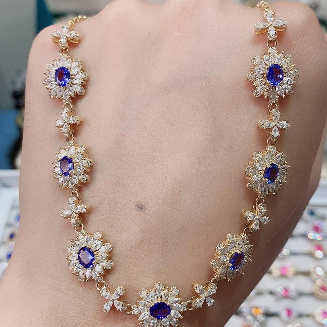 项链银S925镶嵌坦桑石