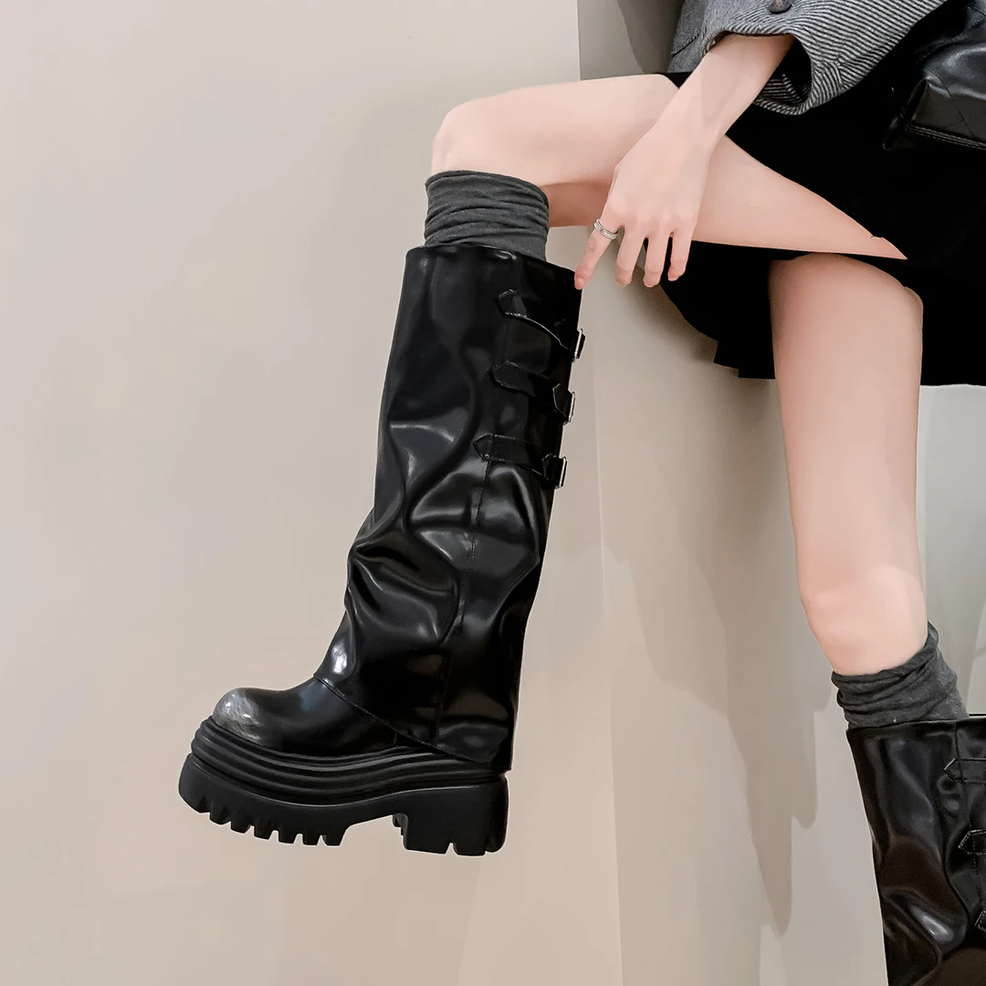 小个子12cm长靴时装靴时装靴秋季时尚中筒秋冬短靴百搭长筒骑士