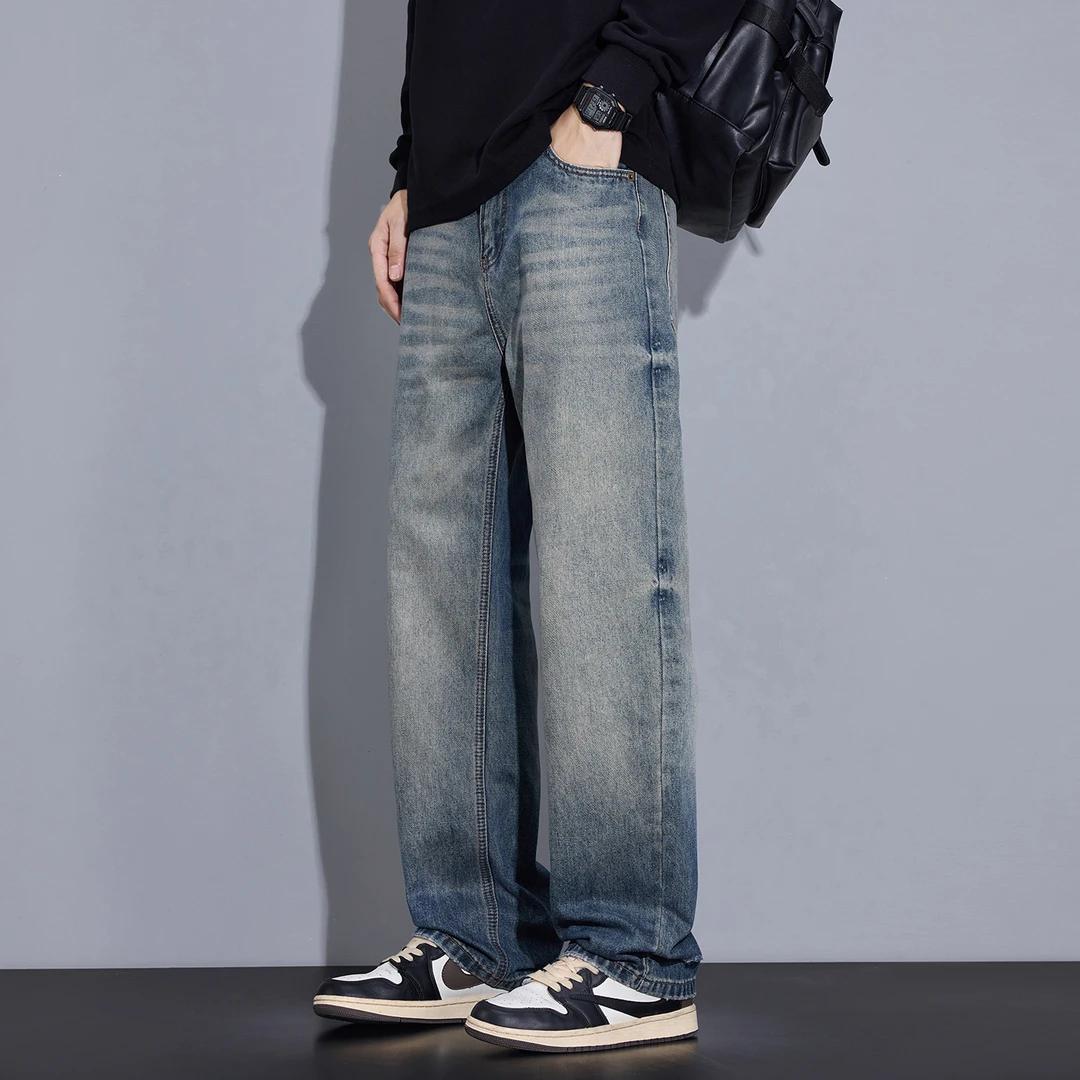 Kuvine美式cleanfit复古牛仔裤男2025新款秋季宽松直筒休闲裤子男