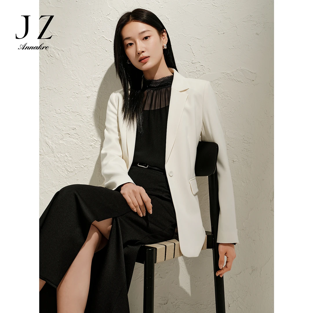 玖姿安娜蔻KWFC40201高级感职场通勤醋酸收腰气质西装外套2025春